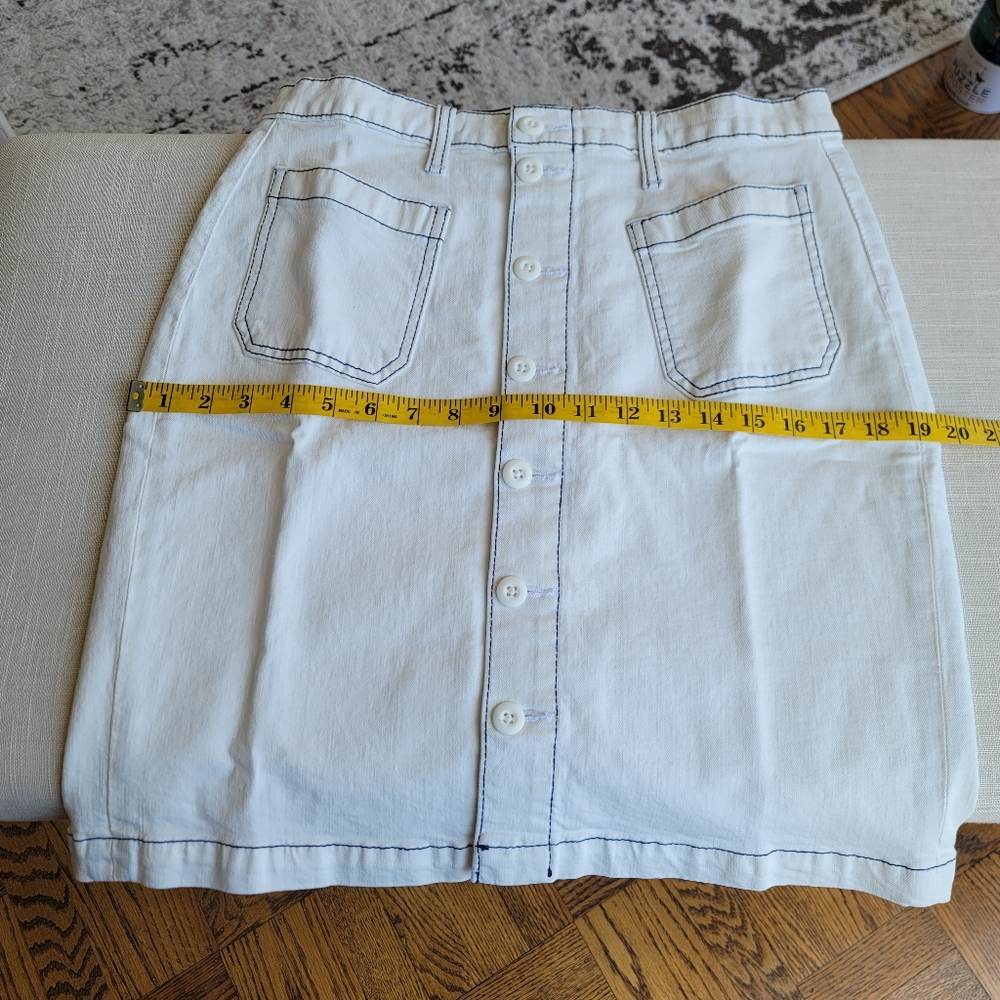 New! J.Crew Sz 29 (8) Denim Button-Front Skirt White Wash-Light Ivory/Navy NWT - Picture 6 of 9